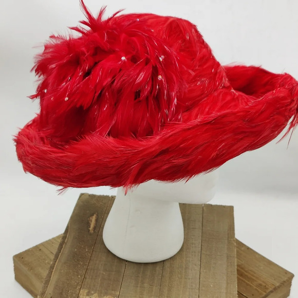 Vintage Albrizio Hat / Red Feathers + Rhinestones - Picture 3 of 7